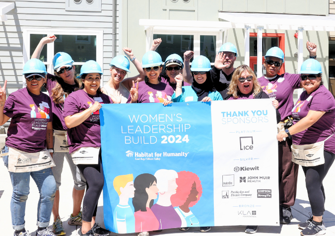 Group of women volunteers from Bay Area corporations volunteering at Habitat's Women's Leadership Build
