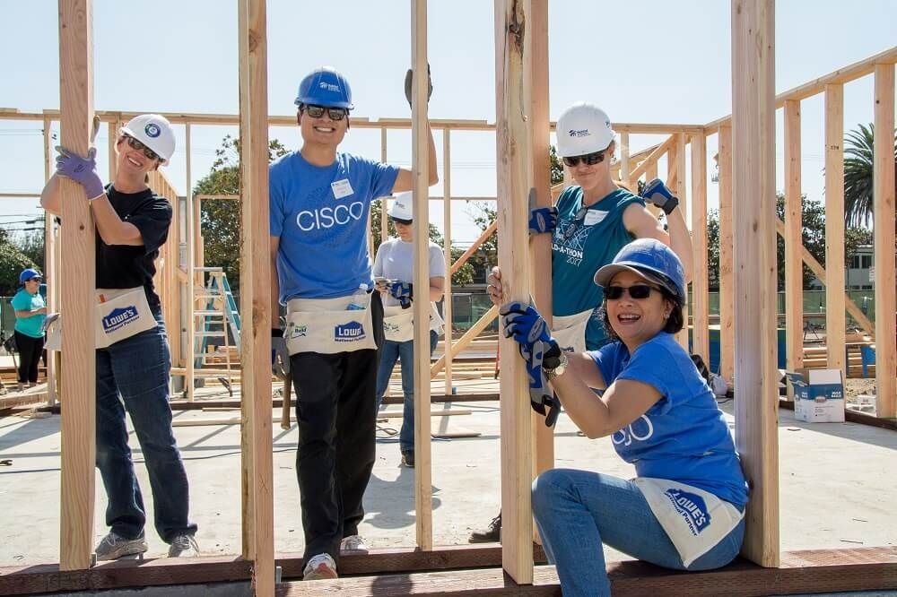 Group of volunteers at construction site