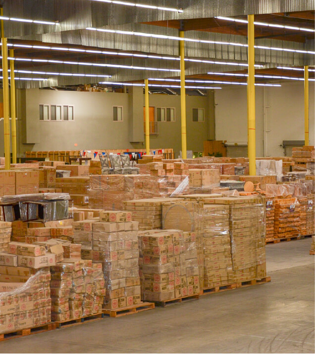boxes on pallets in a warehouse
